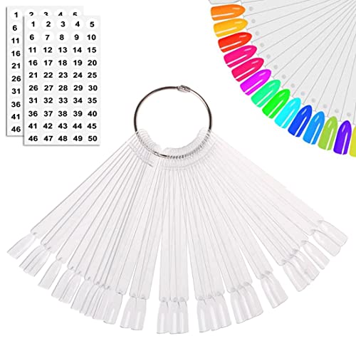 JASSINS 50Pcs Clear Nail Swatch Sticks and Polish Display Tips with Ring
