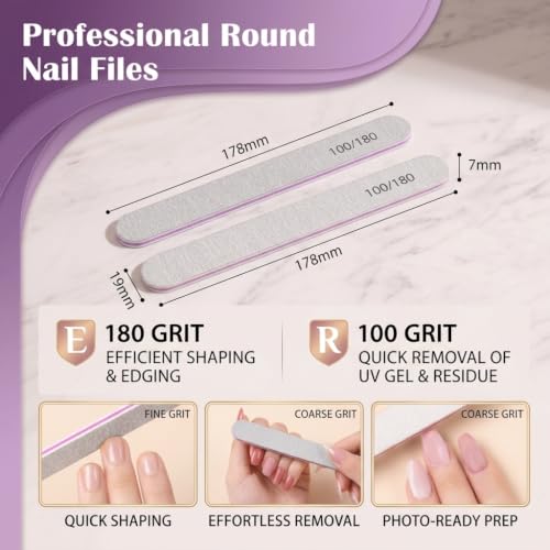 CHICREEN 100/180 Grit Nail Files 12-Pack, Double-Sided Emery Boards for Acrylic & Natural Nails