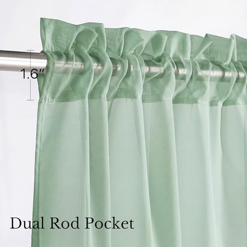 NICETOWN Sage Green Sheer Curtains - 63 Inch Rod Pocket Drapes