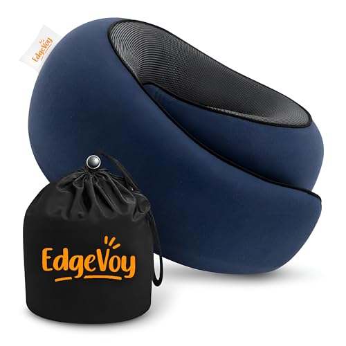 EdgeVoy Memory Foam Travel Neck Pillow - Ergonomic 360 Support, Navy Blue