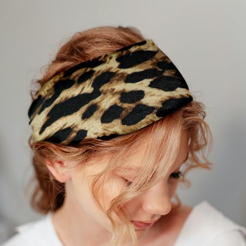 Leopard Headband for Women 2 Pcs Elastic Animal Print Hair Bands