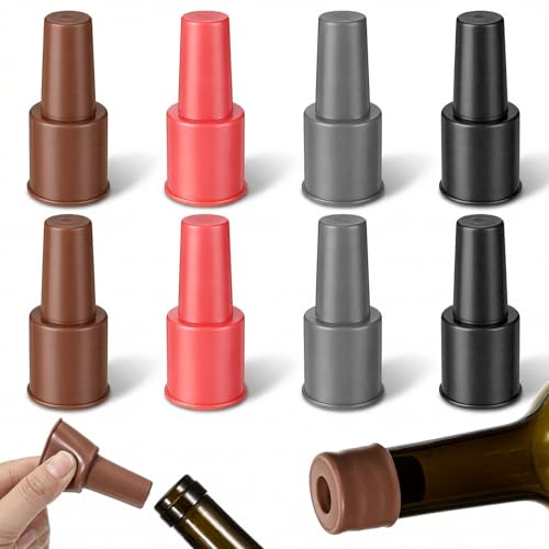JJUNW Reusable Silicone Wine Stoppers - 8 Pcs in 4 Colors