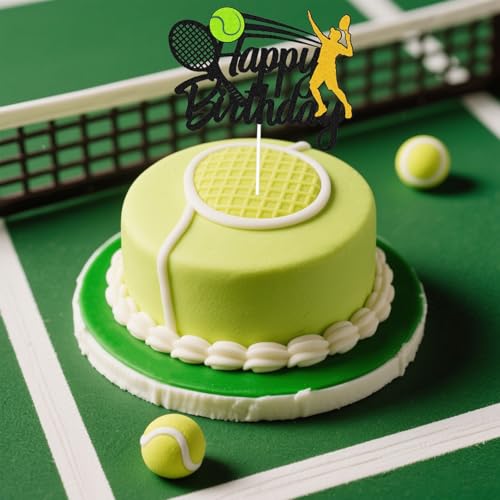 Tennis Birthday Cake Decoration - Black Racket Topper for Parties