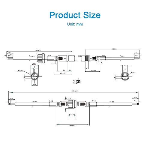 Waterproof 2 Pin LED Connector Set for Strip Lights - IP65 20cm Cables
