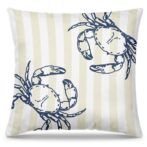 Coastal Beach Yellow Crab Pillow Cover 18x18, Linen Texture Throw Case