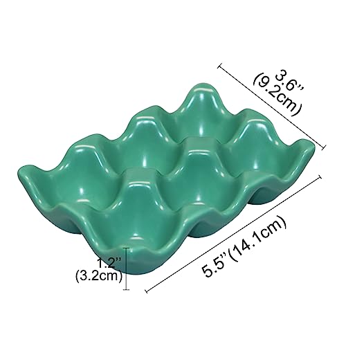 Bealuffe 6-Cup Ceramic Egg Holder Tray - Green Kitchen Storage Container