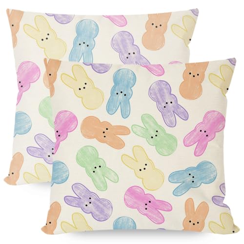 PANDICORN Easter Pillow Covers Set of 2, 18x18 Inch Pastel Peeps