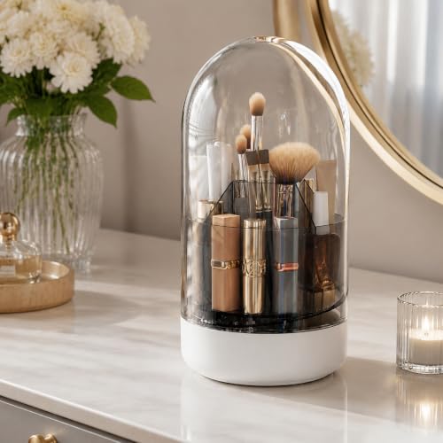 CTIME Makeup Brush Holder with Lid - 5-Compartment Organizer