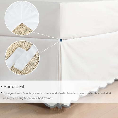 Chic 14'' Pleated Bed Skirt with Scalloped Edge - Anti-Slip, Off White/Light Gray