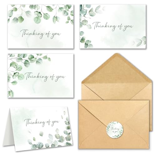 Thinking of You Cards with Envelopes - 24 Pack Watercolor Eucalyptus