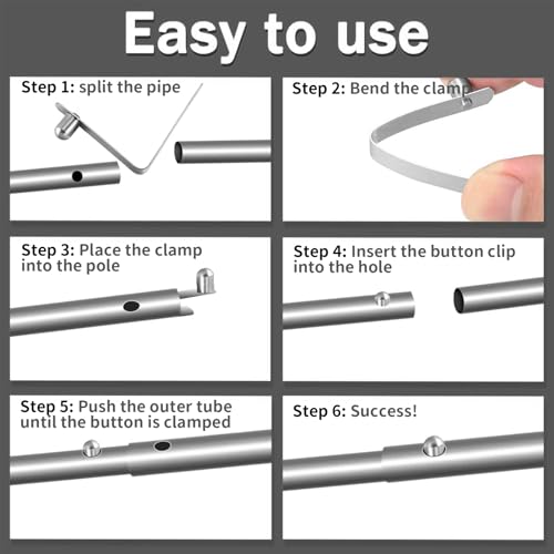 10PCS Stainless Steel Push Pin Clip, Kayak Tent Pole/Paddle Spring Snap/Tent Pole Clips, Tent Pole Push Button Spring Clips for Camping Kayak Paddle Tent Pole, Tube Locking Pin Clips, 8 mm