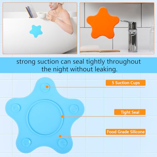 Molain 2-Pack Silicone Bathtub Stopper, Flat Suction Drain Plug (Blue & Orange)