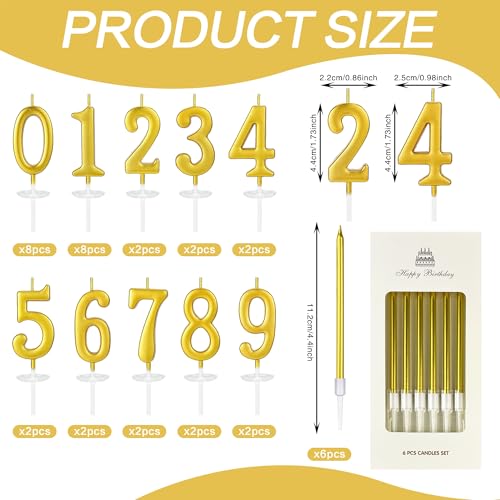 38PCS Gold Number Birthday Candles Set for Cake Decoration