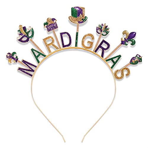 Mardi Gras Headband Carnival Party Hair Accessory with Mask and Fleur De Lis