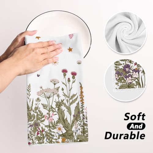 Spring Floral Kitchen Towels Set of 2 - 18x26 Inch Butterfly Design