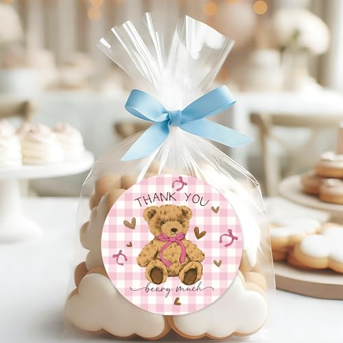84pcs Baby Shower Thank You Stickers - Pink Bear Design, 2 Inch