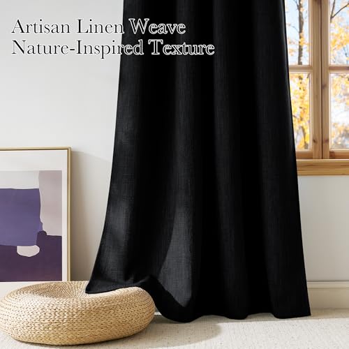 NICETOWN Faux Linen Blackout Curtains, 42"W x 63"L, 2-Panel Set