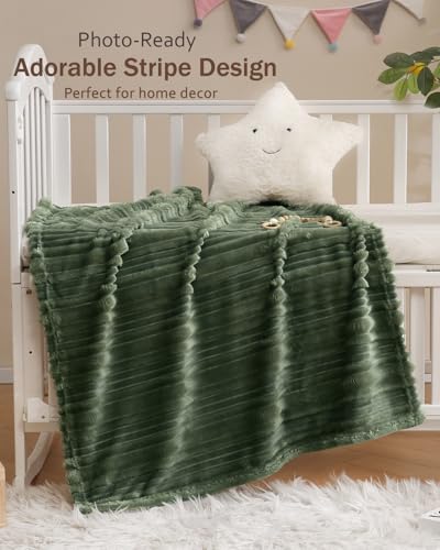 HOMRITAR Baby Fleece Blanket, 30x40 Soft Plush Crib Throw - Olive Green