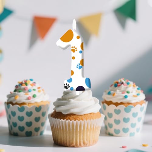 Blue Dog Paw Number Birthday Candle - Party Decoration