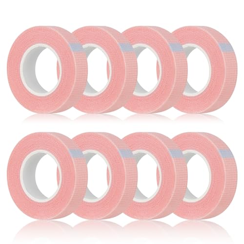 Flezoo Pink Breathable Eyelash Extension Tape, 8 Rolls Gentle Fabric Tape