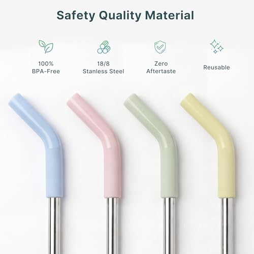 6.7-Inch Reusable Stainless Steel Drink Straws with Silicone Tips & Brush - Colors 3