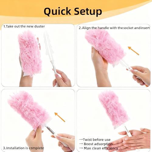 GMLRKY Pink Heavy Duty Duster Kit with 10 Refills & 3FT Handle