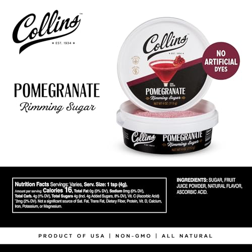 Collins Pomegranate Rimming Sugar - Tangy Cocktail Garnish, 4 oz