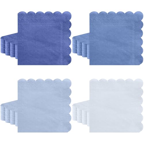 120 Pack Dusty Blue Scalloped Cocktail Napkins, 5-Inch Disposable Paper