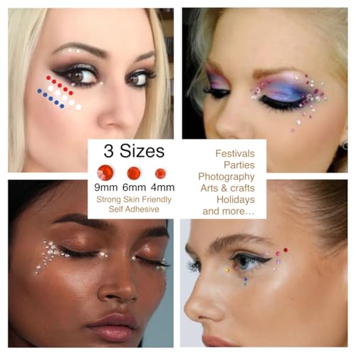 ALAZCO 180 Pink Self Adhesive Face Body Rhinestone Gems 3 Sizes