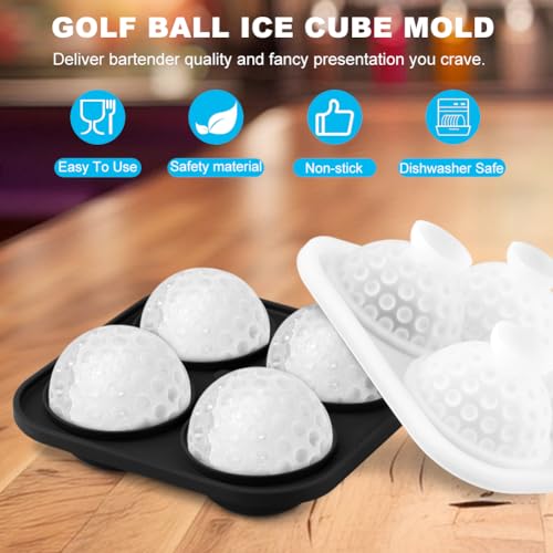 Golf Ball Silicone Ice Cube Mold, 4-Cavity Sphere Tray for Whiskey and Cocktails, Black