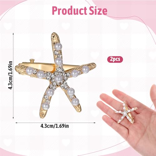 Starfish Hair Clips Gold Metal Beach Hair Barrettes with Pearls