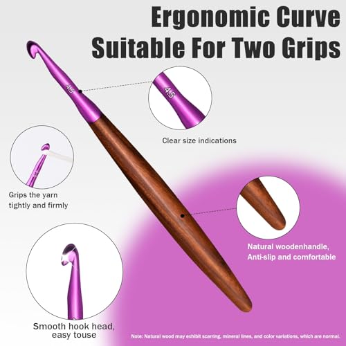 Giwrmu Ergonomic Crochet Hook with Wooden Handle & Aluminum Head