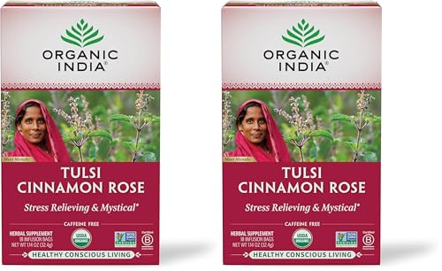 Organic India Tulsi Cinnamon Rose Tea Bags - 18 Count (Pack of 2)