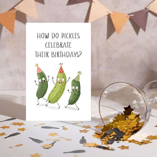 Funny Pickle Birthday Card for Foodies - Humorous 10 Pack