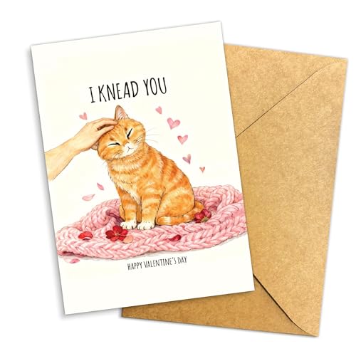 I Knead You Cat Valentine Card - Cute Orange Tabby Pun Greeting