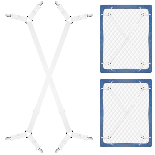 Adjustable Bed Sheet Holder Straps - 2 Pcs White Fasteners
