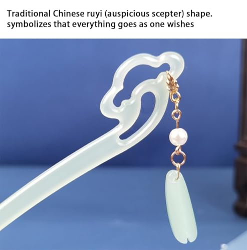 Mozff Chinese Acetate Jade Hair Stick with Tassel Flower Pendant