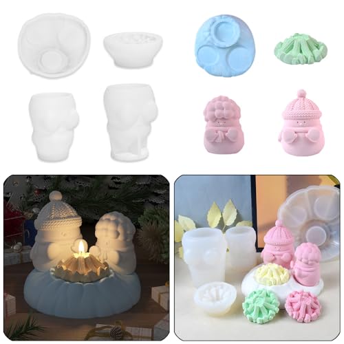 Snowman and Bonfire Silicone Candle Molds - 4 Pieces for DIY Candle, Resin, Soap, Clay Crafts