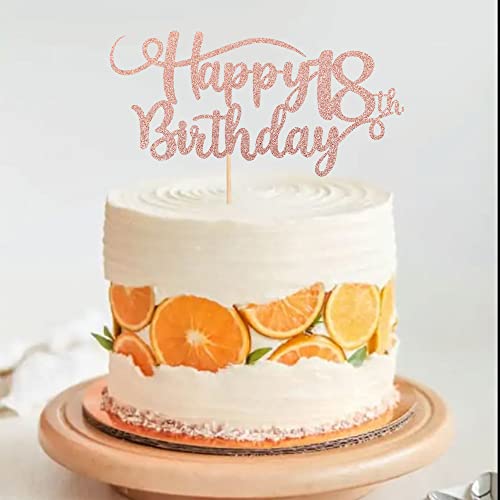 Happy 18th Birthday Cake Topper - Rose Gold Glitter Decoration