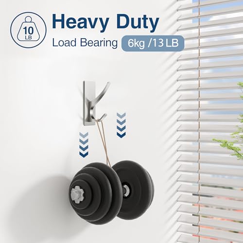 Self-Adhesive Towel Hooks - Extra Strong 10LB, Brushed Nickel, 4 Pack