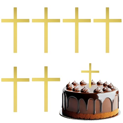 Gold Acrylic Cross Cake Toppers - 6pcs for Weddings & Celebrations