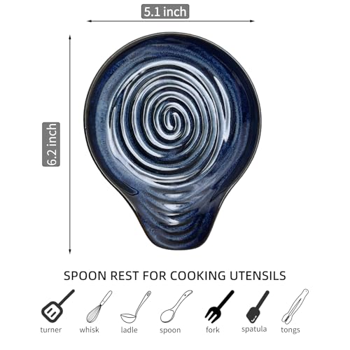 Farmhouse Ceramic Spoon Rest Ocean Blue-Inner Ring | Kitchen Counter Utensil Holder