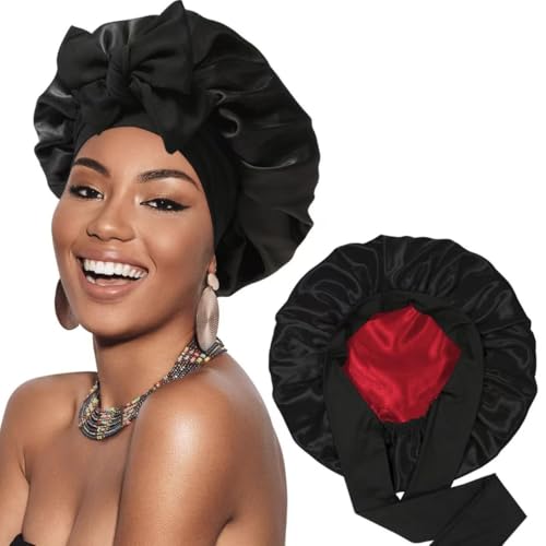 Satin Sleep Bonnet for Curly Hair with Double Layer & Tie Band