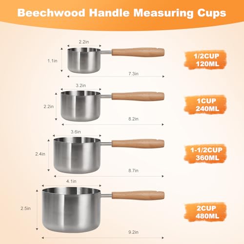 TREMENDRY 1/2 Cup Stainless Steel Pet Food Scoop with Wood Handle