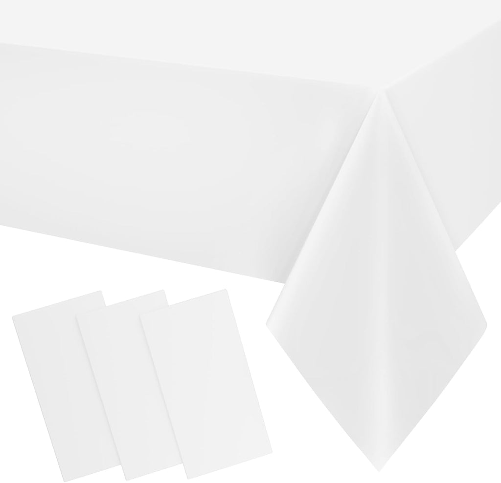 Smiry Disposable Table Cloths - Waterproof Plastic Rectangle Covers | 54 x 108 Inch, 3 Pack, White