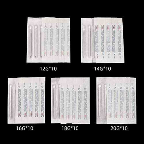 ATOMUS 50PCS Mixed Body Piercing Needles Stainless Steel Sterile