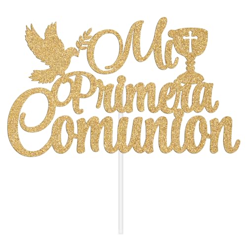 First Holy Communion Cake Topper - Gold Glitter Cross Decoration