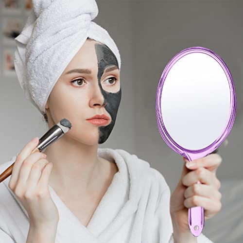 D Purple Hand Held Makeup Mirror Double Sided 1X 2X Magnification
