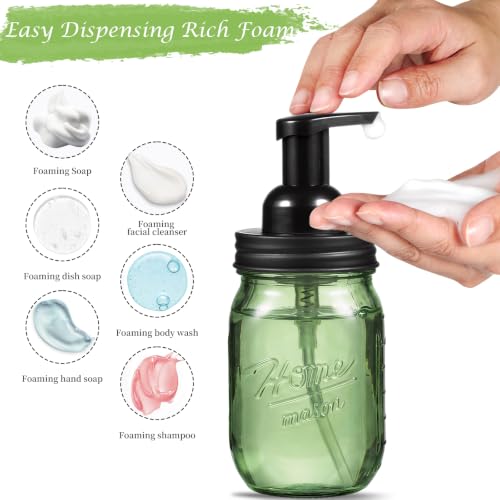 Amolliar 16oz Green Glass Mason Jar Foaming Soap Dispenser