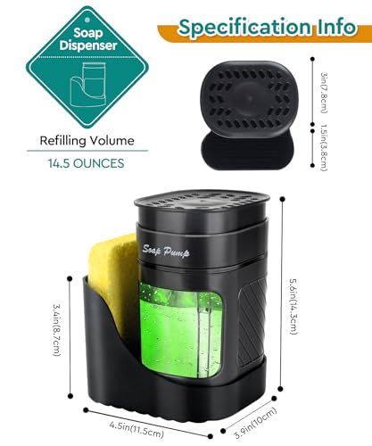 3-in-1 Kitchen Soap Dispenser with Sponge Holder - Black